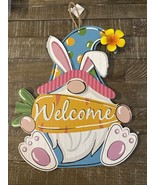 Easter Gnome &quot;Welcome&quot; Door Hanging Sign Plaque BROKEN - $17.57