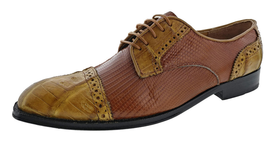 Mens Real Lizard Crocodile Skin Oxford Shoes Cognac Leather Size 9.5-11.... - $161.49