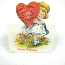 Vintage Valentine Cutout Card Stand Up Blonde Girl Holds Heart 1920-30s UNSIGNED - £7.98 GBP
