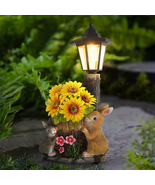 Outdoor Rabbits Flowerpot Garden Statues Sculpture Figurine Decor Solar ... - £50.99 GBP