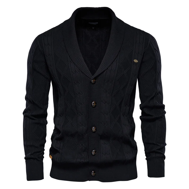 AIOPESON Cotton Argyle Cardigan Men Casual Single Breasted Solid Color Business  - £163.72 GBP