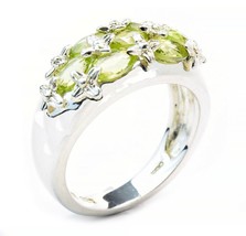 Womens Estate Size 7 Marquise Cut Seven Stone Peridot Sterling Silver Ring - £27.19 GBP