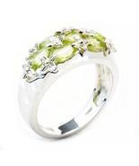 Womens Estate Size 7 Marquise Cut Seven Stone Peridot Sterling Silver Ring - £27.61 GBP