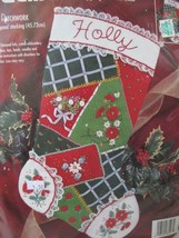 NIP Bucilla Floral Patchwork Felt Applique Stocking Kit Silk Ribbon Embroidery - £39.30 GBP