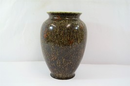 Glazed Ceramic Vase Urn Speckled Orange Brown Splatter Pattern Marked A 10&quot; MCM - £38.52 GBP