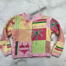 Vintage Lilly Pulitzer 3T Toddler Cardigan Sweater Colorblock Beaded Palm Tree - £96.81 GBP