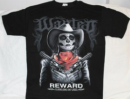 WANTED GANGSTER WOMAN DAY OF THE DEAD DEATH MASK PISTOL REWARD T-SHIRT - $11.27