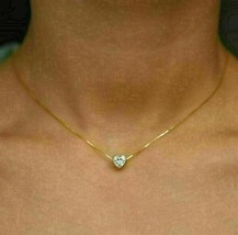 1Ct Heart Cut Diamond Solitaire Bezel Pendant 14K Yellow Gold Finish Chain 18&quot; - £118.22 GBP