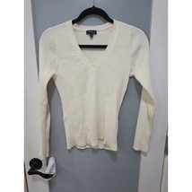 Preview International Ribbed Sweater Cream V-Neck Medium Fitted Knit Macau - $10.00