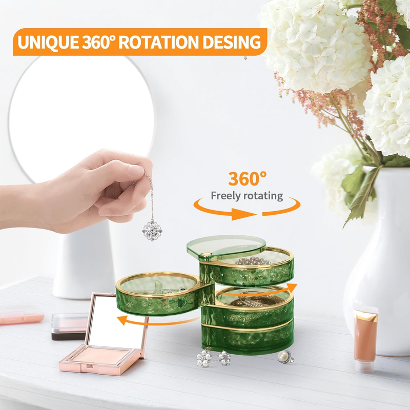 LETURE 4-Layers Rotatable Jewelry Organizer Storage Box, Clear Jewelry Holder Ca Item image 4