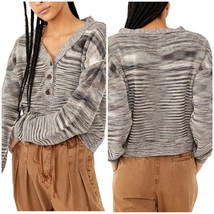 Free People Marble Ribbed Button Sweater Mercury Henley Space Dye Black ... - £57.92 GBP