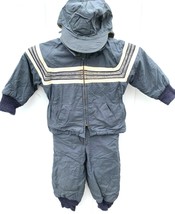VTG 1950s Gardner Boys 2T Nylon Snowsuit 3PC Striped Coat Pants Hat Chri... - $64.30