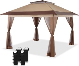 13X13 Canopy Pop Up Gazebo Canopy By Crown Shades Patented, Beige And Co... - £194.27 GBP
