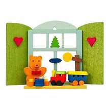 Teddy Bear Window German Wood Christmas Ornament Tree Decoration Made in... - $27.70