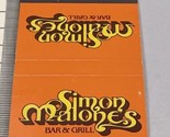 Matchbook Cover  Simon Malones  Bar &amp; Grill Restaurant  Atlanta, FL gmg ... - £9.73 GBP