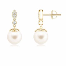 ANGARA Freshwater Pearl Drop Earrings with Diamond in 14K Gold (AAA, 8MM) - £477.44 GBP