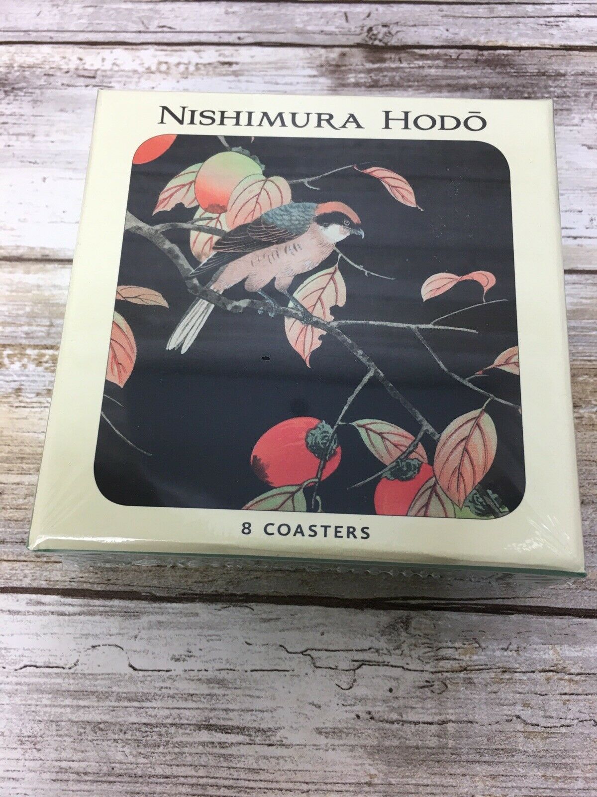 Primary image for Nishimura Hodo 8 Coasters Sparrow Hawk On Persimmon Branch NIB Pomegranate