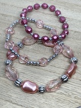 Set of 3 Elastic Stretch Bracelets with Pink and Silver Beads  - $10.00