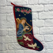 Vintage Needlepoint Christmas Stocking Imperial Elegance Angel Doves Harp 1991 - £33.98 GBP