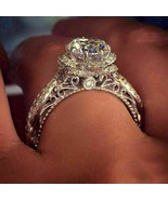 2Ct Rund Echt Moissanit Kunst Deko Verlobungsring 14K Weiß Vergoldet Silber - $208.53 CAD