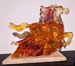 MURANO STYLE AMBER YELLOW GLASS/CRYSTAL COMPOSITE HORSE SCULPTURE - EXCE... - $245.00
