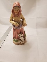 Vintage Homco Old Lady Woman with Fruit Basket and Dog Figurine - $15.20