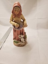 Vintage Homco Old Lady Woman with Fruit Basket and Dog Figurine - £12.22 GBP