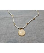 Small White Bead/Beige Circle Pendant Costume Jewelry Necklace, Clasp, 26&#39;&#39; - €8,57 EUR
