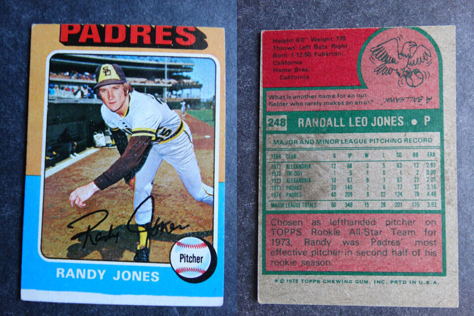 Primary image for 1975 Topps Mini #248 Randy Jones Padres Miscut Error Oddball Baseball Card