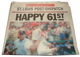 1998 Sept 8 St Louis Post Dispatch Newspaper Mark McGwire Ties Roger Mar... - $15.99