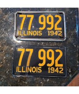 Pair Illinois 1942 Antique License Plates Vintage Shorty Man Cave Holder - $149.95