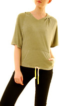 SUNDRY Womens Hoodie Short Sleeve Casual Cosy Fit Green Size S - $48.58