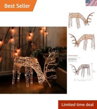 24&quot; Rattan Grazing Reindeer Lawn Decoration with 50 LED Lights for Chris... - $44.50