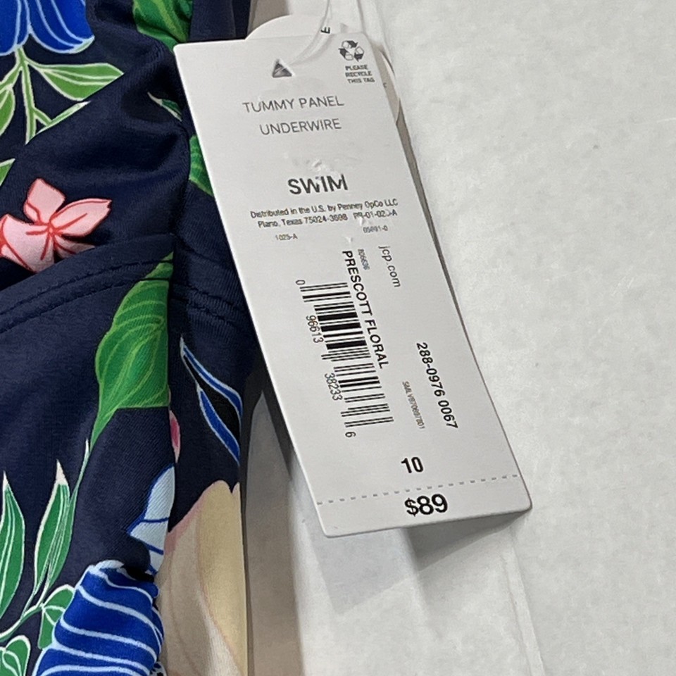 Liz Claiborne Swimsuit Womens 10 Blue Floral One Piece Underwire Tummy Control Item image 5