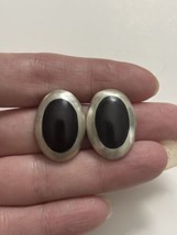 925 Sterling Silver Black Onyx Taxco Mexico Earrings Vintage Oval Pierced - £29.47 GBP