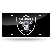 oakland raiders nfl football team logo black laser license plate usa made - £32.06 GBP