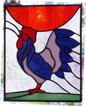 Blue Rooster Stained Glass window Panel - £137.71 GBP