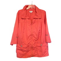 Denim &amp; Co. Womens Windbreaker Coral Pink 2X Full Zip Pockets Roll Up Sleeves - £21.63 GBP