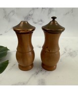 Vintage Made in Japan Wood Copper Top Salt Pepper Shaker Set Grinder 60s... - $26.72