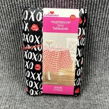 Valentines Day PEVA 70” Round Vinyl Flannel Back  Tablecloth XO Lips Hea... - $16.39