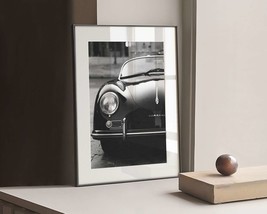 Vintage Porsche 356 Vertical Print | Classic Antique Car Black and White Wall Ar - £16.60 GBP