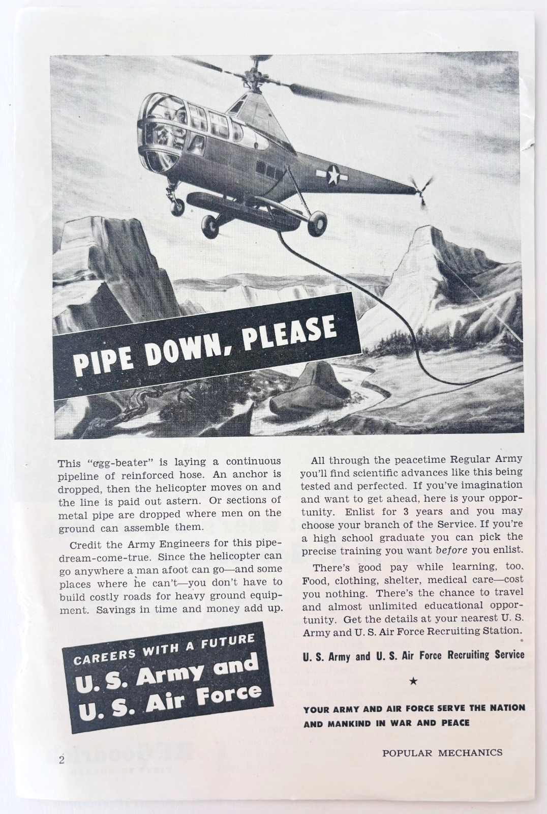 1948 US Army Air Force Career Advertisement Helicopter Pipe Military F15T3 Item image 2