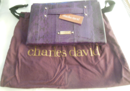 Charles David Large Purple Leather Clutch/Handbag Cleo W/ Dust Bag - £95.77 GBP