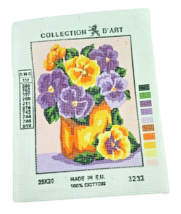 Collection D'Art Painted Needlepoint Canvas Purple Yellow Pansies Vase 5... - $22.23 Collection D'Art Painted Needlepoint Canvas Purple Yellow Pansies Vase 5... - $22.23