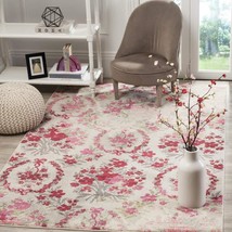 3&#39; x 5&#39; Vintage Flower Bouquet Ivory Pink Colorful Distressed Area Rug Polyester - £51.01 GBP