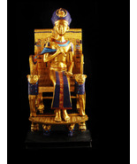 Egyptian Pharaoh 2 pc Statue - art deco Rameses 11 golden chair - exotic... - £155.67 GBP
