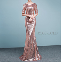 Rose-gold Half Sleeve Maxi Sequin Dress Women Plus Size Sequin Dress Gown image 9