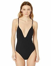 $114 Lucky Brand Plunge Front One Piece Swimsuit Black Shoreline Chic Size Small - £12.86 GBP