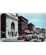 Glens Falls NY Busy Street View Storefronts Old Cars Postcard YMCA - £7.95 GBP