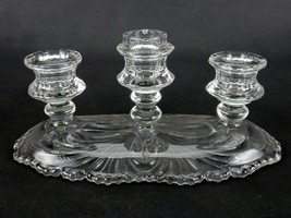 Vintage Glass 3 Taper Candle Holder, Cambridge Caprice, Thick Solid Base, 4&quot;H #A - £15.37 GBP
